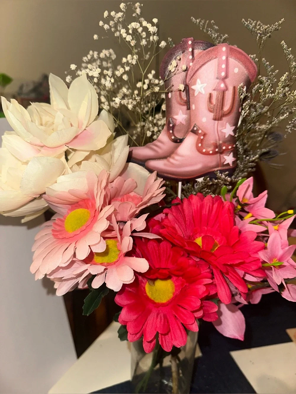 2 Pink Cowboy Boot Floral Pick - Decorative Home Accent